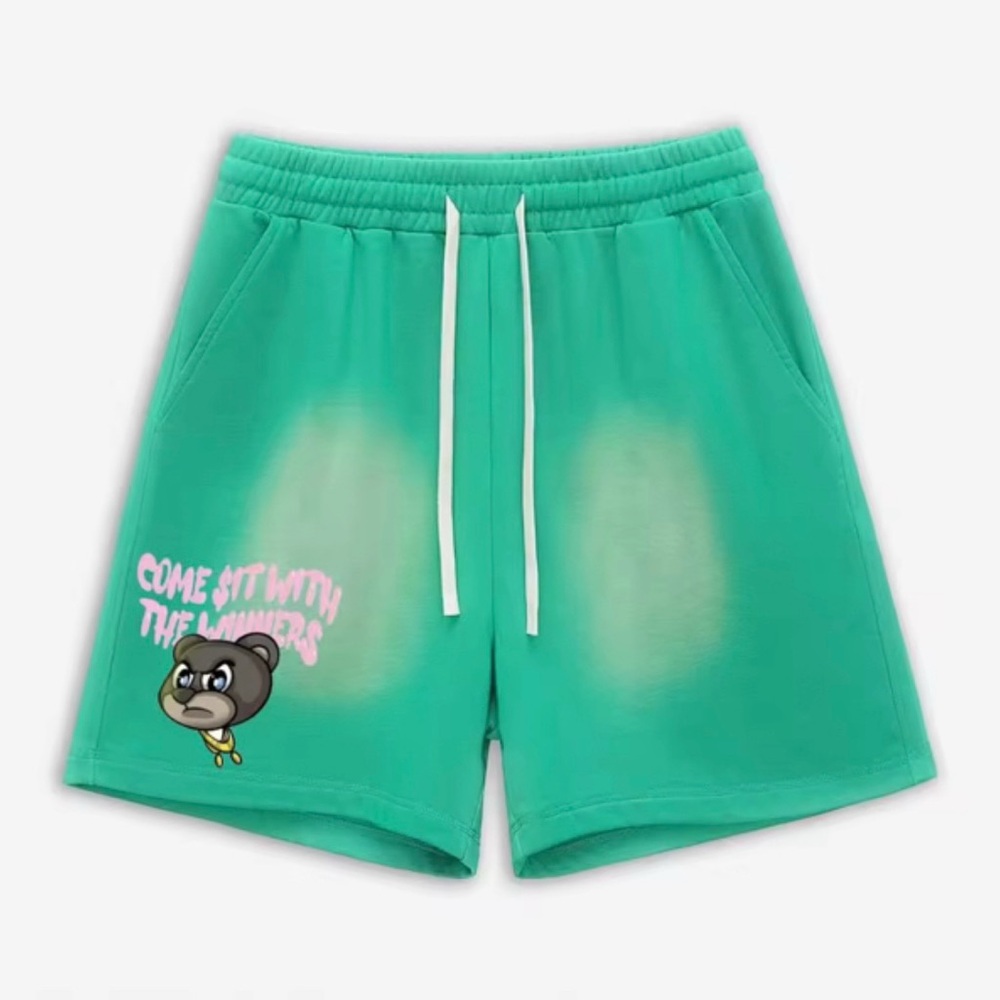 Winning Team Couture luxurious line Tech fleece Shorts in Teal Green and pink.